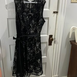 Plus sized Black and white dress with black lace overlay